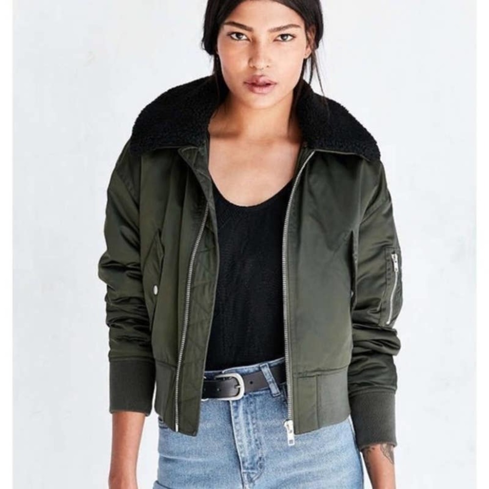 URBAN OUTFITTERS S+N Pilot Bomber Jacket Satin Green XS